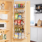 over the Door Pantry Organizer 6-Tier Hanging & Wall Mount Spice Rack, Metal behind the Door Storage Shelf,White