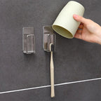 Stainless Steel Toothbrush Holder Wall Mounted Adhesive Toothbrush Cup Holder Space Saving Home Organizer