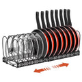 Expandable Pot and Pan Organizer Rack for Cabinet, Pot Lid Organizer with 14 Adjustable Dividers for Kitchen, Black