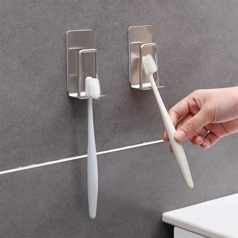 Stainless Steel Toothbrush Holder Wall Mounted Adhesive Toothbrush Cup Holder Space Saving Home Organizer