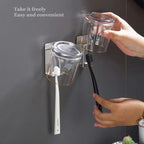 Stainless Steel Toothbrush Holder Wall Mounted Adhesive Toothbrush Cup Holder Space Saving Home Organizer