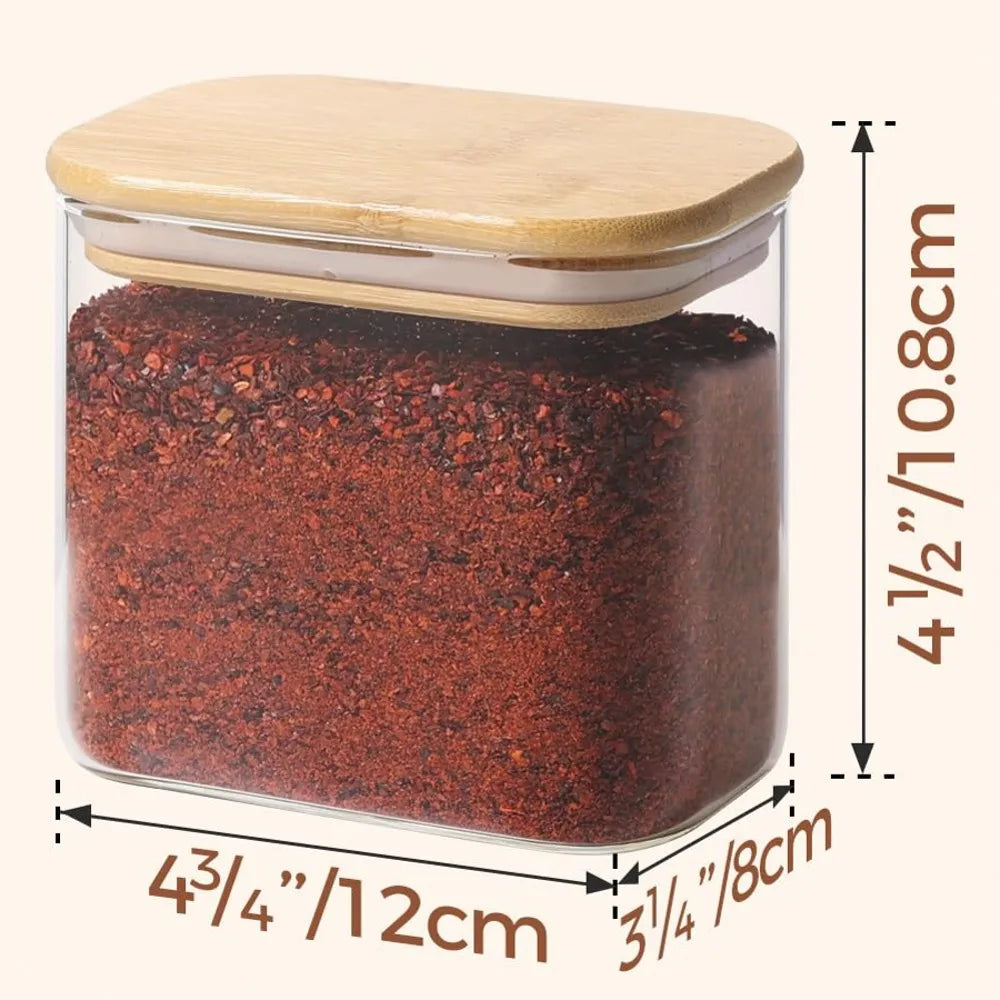 Rectangle Storage Containers Jars with Bamboo Lids, Clear Food Storage Jar, Pantry Kitchen Organizer for Pasta Flour Oats Nuts