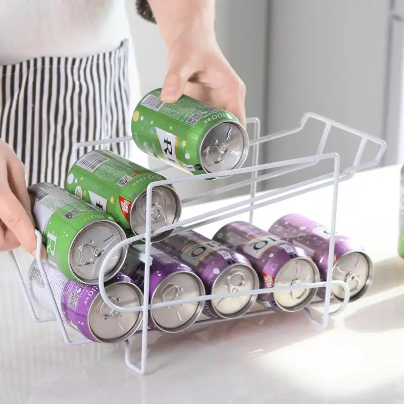 Iron Double-Layer Cola Storage Rack Kitchen Soda Can Rolling Shelf Beer and Cola Sorting and Storage Rack Desktop Soda Can Rack