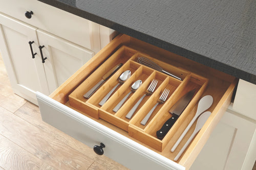 Natural Bamboo Expandable Silverware Organizer, 13.98 X 10.04-15.35 X 1.97 Inches