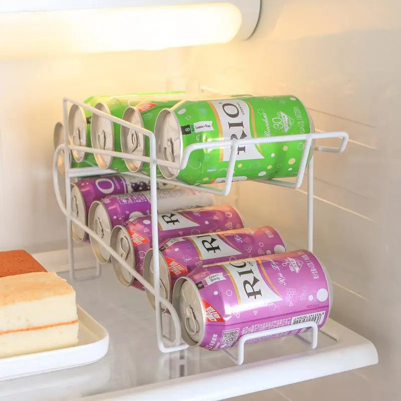 Iron Double-Layer Cola Storage Rack Kitchen Soda Can Rolling Shelf Beer and Cola Sorting and Storage Rack Desktop Soda Can Rack