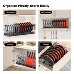 Expandable Pot and Pan Organizer Rack for Cabinet, Pot Lid Organizer with 14 Adjustable Dividers for Kitchen, Black