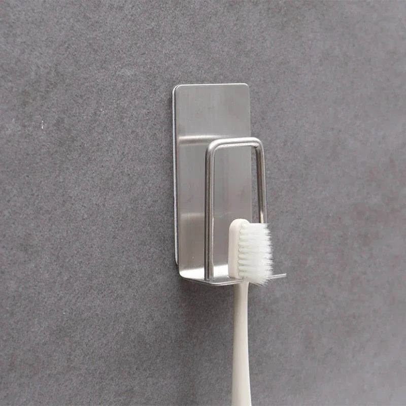 Stainless Steel Toothbrush Holder Wall Mounted Adhesive Toothbrush Cup Holder Space Saving Home Organizer
