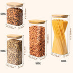 Rectangle Storage Containers Jars with Bamboo Lids, Clear Food Storage Jar, Pantry Kitchen Organizer for Pasta Flour Oats Nuts